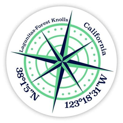 Lagunitas-Forest Knolls California 2-Inch Vinyl Decal Sticker Latitude Longitude Compass Design