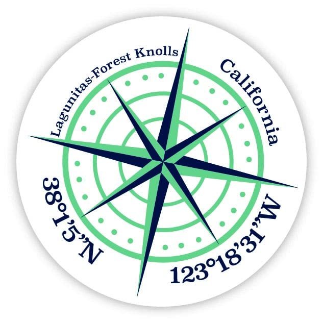 Lagunitas-Forest Knolls California 2-Inch Vinyl Decal Sticker Latitude Longitude Compass Design
