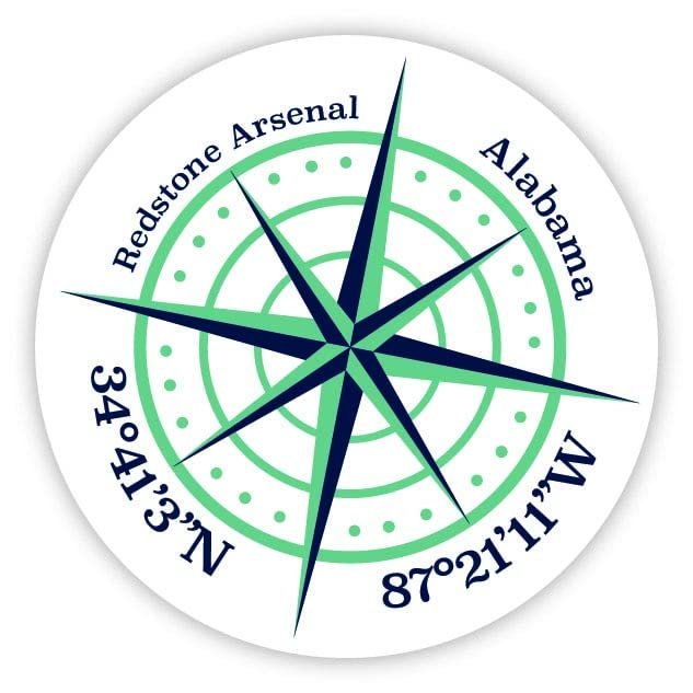 Redstone Arsenal Alabama 2-Inch Vinyl Decal Sticker Latitude Longitude Compass Design