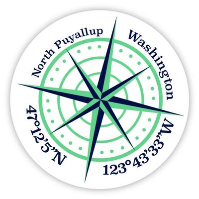 North Puyallup Washington 2-Inch Vinyl Decal Sticker Latitude Longitude Compass Design