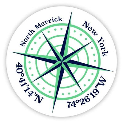 North Merrick New York 2-Inch Vinyl Decal Sticker Latitude Longitude Compass Design