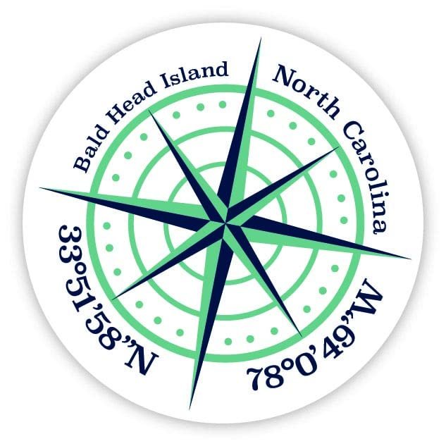 Bald Head Island North Carolina 2-Inch Vinyl Decal Sticker Latitude Longitude Compass Design