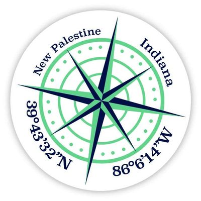 New Palestine Indiana 2-Inch Vinyl Decal Sticker Latitude Longitude Compass Design
