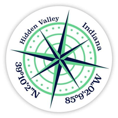 Hidden Valley Indiana 2-Inch Vinyl Decal Sticker Latitude Longitude Compass Design