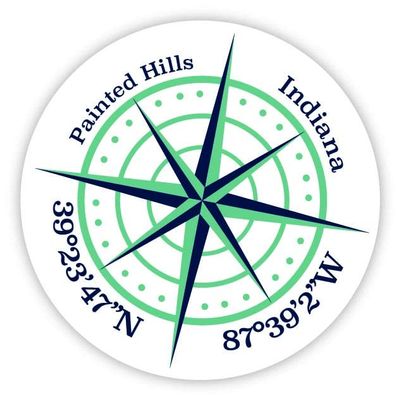 Painted Hills Indiana 2-Inch Vinyl Decal Sticker Latitude Longitude Compass Design