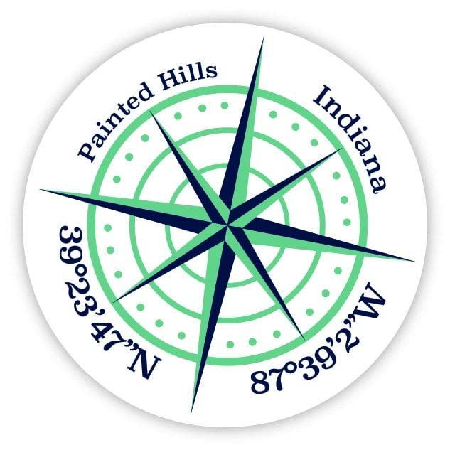 Painted Hills Indiana 2-Inch Vinyl Decal Sticker Latitude Longitude Compass Design