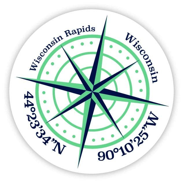 Wisconsin Rapids Wisconsin 2-Inch Vinyl Decal Sticker Latitude Longitude Compass Design