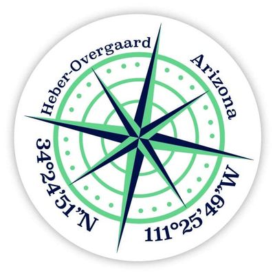 Heber-Overgaard Arizona 2-Inch Vinyl Decal Sticker Latitude Longitude Compass Design