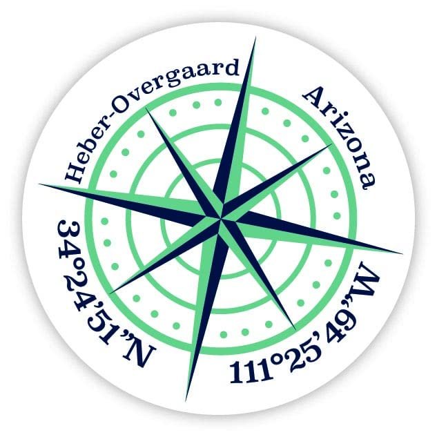 Heber-Overgaard Arizona 2-Inch Vinyl Decal Sticker Latitude Longitude Compass Design