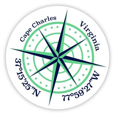 Cape Charles Virginia 2-Inch Vinyl Decal Sticker Latitude Longitude Compass Design