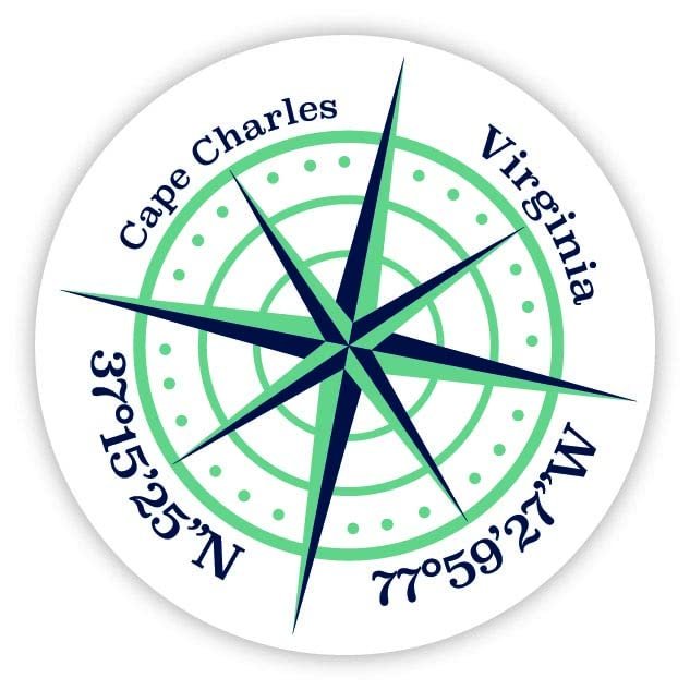 Cape Charles Virginia 2-Inch Vinyl Decal Sticker Latitude Longitude Compass Design