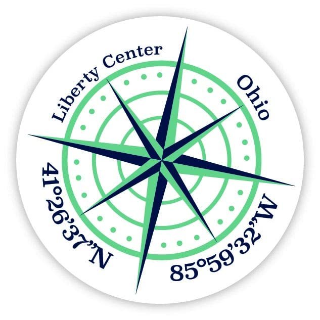 Liberty Center Ohio 2-Inch Vinyl Decal Sticker Latitude Longitude Compass Design