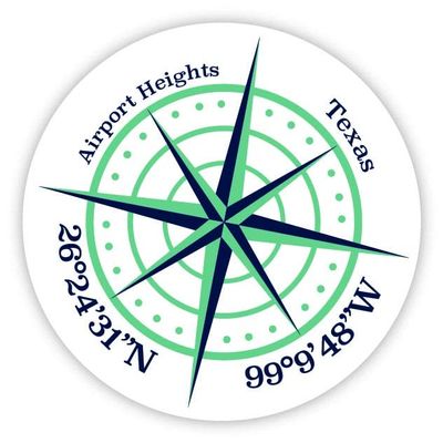 Airport Heights Texas 2-Inch Vinyl Decal Sticker Latitude Longitude Compass Design