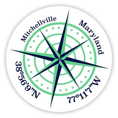 Mitchellville Maryland 2-Inch Vinyl Decal Sticker Latitude Longitude Compass Design