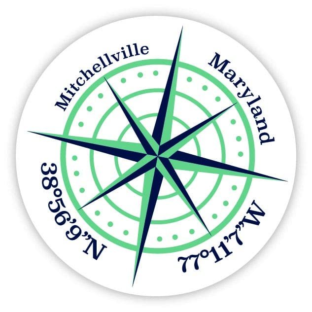 Mitchellville Maryland 2-Inch Vinyl Decal Sticker Latitude Longitude Compass Design