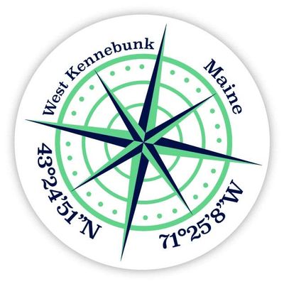 West Kennebunk Maine 2-Inch Vinyl Decal Sticker Latitude Longitude Compass Design