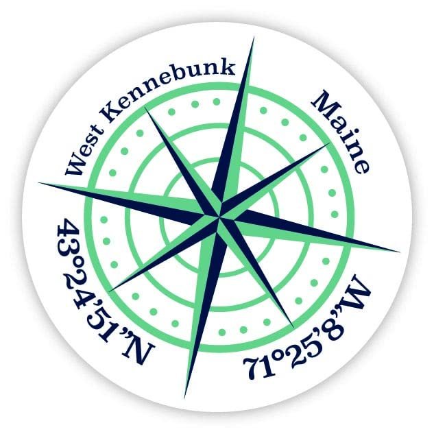 West Kennebunk Maine 2-Inch Vinyl Decal Sticker Latitude Longitude Compass Design