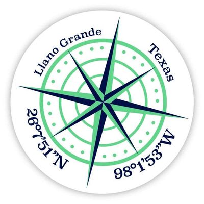Llano Grande Texas 2-Inch Vinyl Decal Sticker Latitude Longitude Compass Design