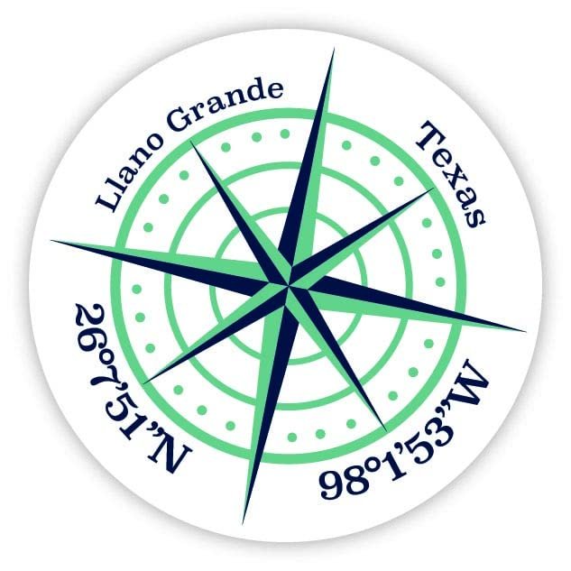 Llano Grande Texas 2-Inch Vinyl Decal Sticker Latitude Longitude Compass Design