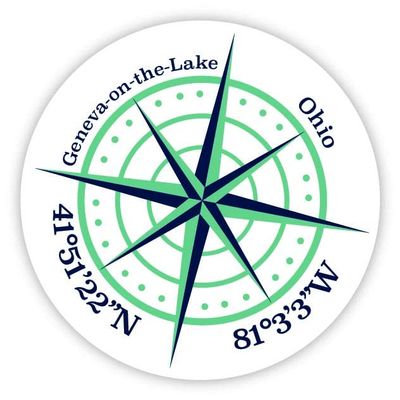 Geneva-on-The-Lake Ohio 2-Inch Vinyl Decal Sticker Latitude Longitude Compass Design