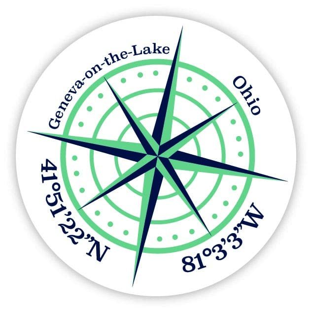 Geneva-on-The-Lake Ohio 2-Inch Vinyl Decal Sticker Latitude Longitude Compass Design