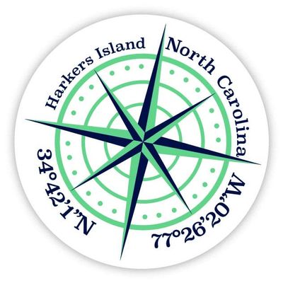 Harkers Island North Carolina 2-Inch Vinyl Decal Sticker Latitude Longitude Compass Design