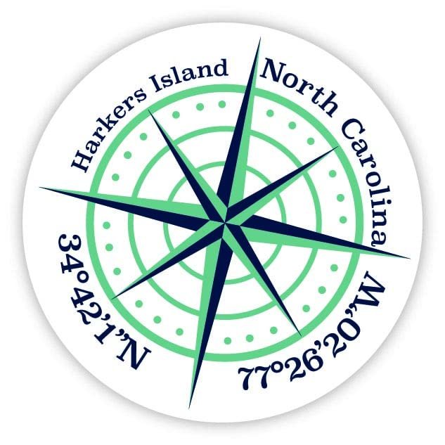 Harkers Island North Carolina 2-Inch Vinyl Decal Sticker Latitude Longitude Compass Design