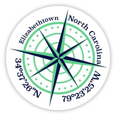 Elizabethtown North Carolina 2-Inch Vinyl Decal Sticker Latitude Longitude Compass Design