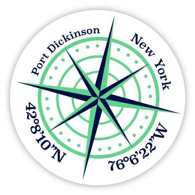 Port Dickinson New York 2-Inch Vinyl Decal Sticker Latitude Longitude Compass Design