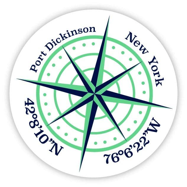 Port Dickinson New York 2-Inch Vinyl Decal Sticker Latitude Longitude Compass Design
