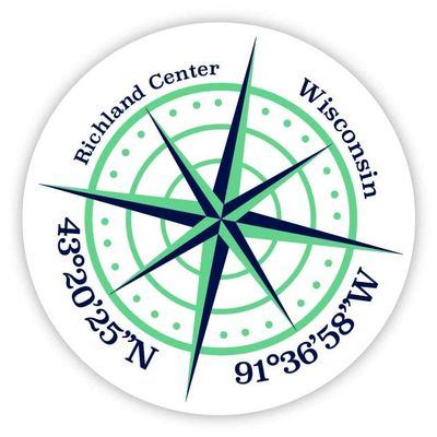 Richland Center Wisconsin 2-Inch Vinyl Decal Sticker Latitude Longitude Compass Design