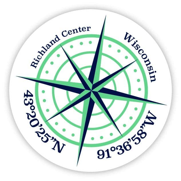 Richland Center Wisconsin 2-Inch Vinyl Decal Sticker Latitude Longitude Compass Design