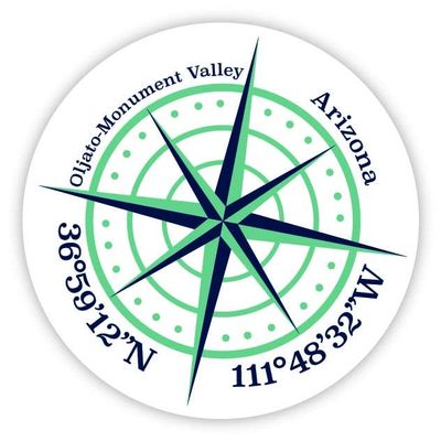 Oljato-Monument Valley Arizona 2-Inch Vinyl Decal Sticker Latitude Longitude Compass Design
