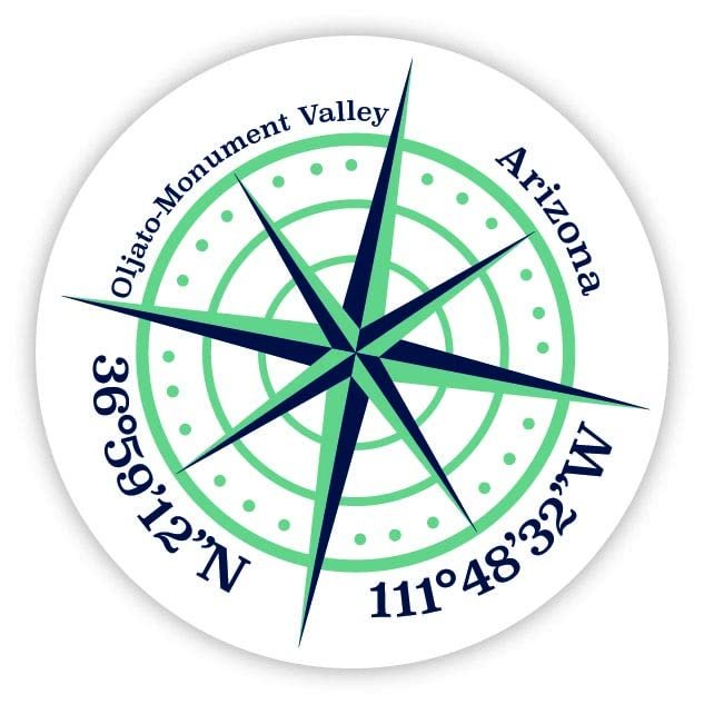 Oljato-Monument Valley Arizona 2-Inch Vinyl Decal Sticker Latitude Longitude Compass Design