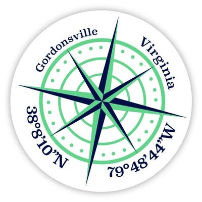 Gordonsville Virginia 2-Inch Vinyl Decal Sticker Latitude Longitude Compass Design
