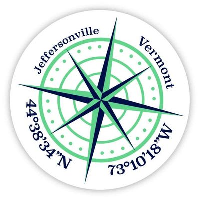 Jeffersonville Vermont 2-Inch Vinyl Decal Sticker Latitude Longitude Compass Design
