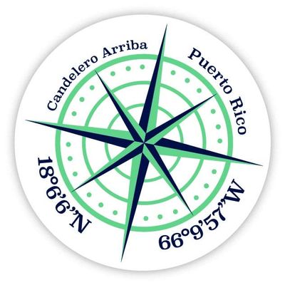 Candelero Arriba Puerto Rico 2-Inch Vinyl Decal Sticker Latitude Longitude Compass Design
