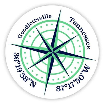 Goodlettsville Tennessee 2-Inch Vinyl Decal Sticker Latitude Longitude Compass Design