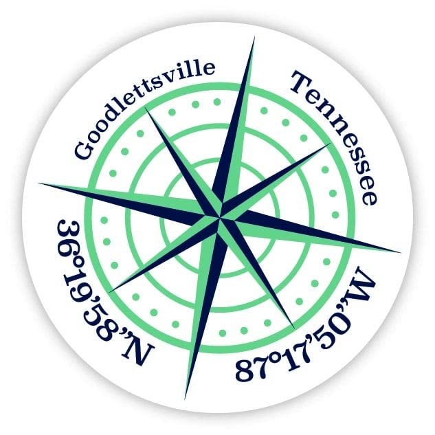 Goodlettsville Tennessee 2-Inch Vinyl Decal Sticker Latitude Longitude Compass Design