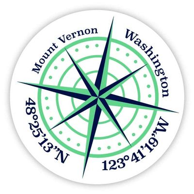 Mount Vernon Washington 2-Inch Vinyl Decal Sticker Latitude Longitude Compass Design