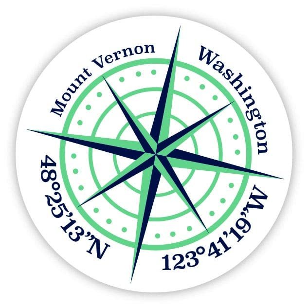 Mount Vernon Washington 2-Inch Vinyl Decal Sticker Latitude Longitude Compass Design