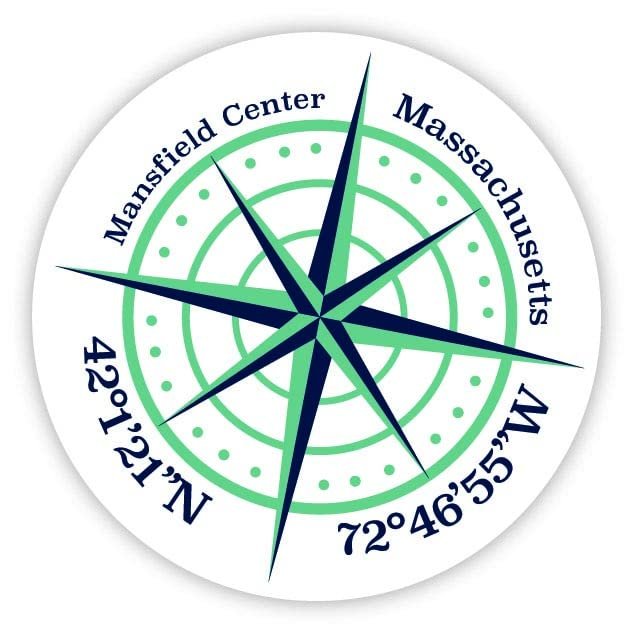 Mansfield Center Massachusetts 2-Inch Vinyl Decal Sticker Latitude Longitude Compass Design