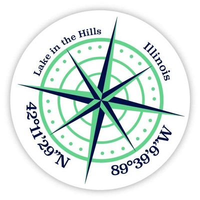 Lake in The Hills Illinois 2-Inch Vinyl Decal Sticker Latitude Longitude Compass Design