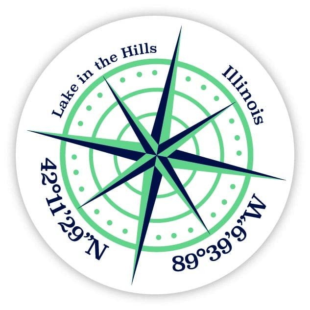 Lake in The Hills Illinois 2-Inch Vinyl Decal Sticker Latitude Longitude Compass Design