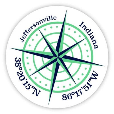 Jeffersonville Indiana 2-Inch Vinyl Decal Sticker Latitude Longitude Compass Design