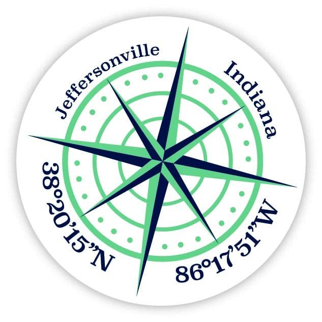 Jeffersonville Indiana 2-Inch Vinyl Decal Sticker Latitude Longitude Compass Design