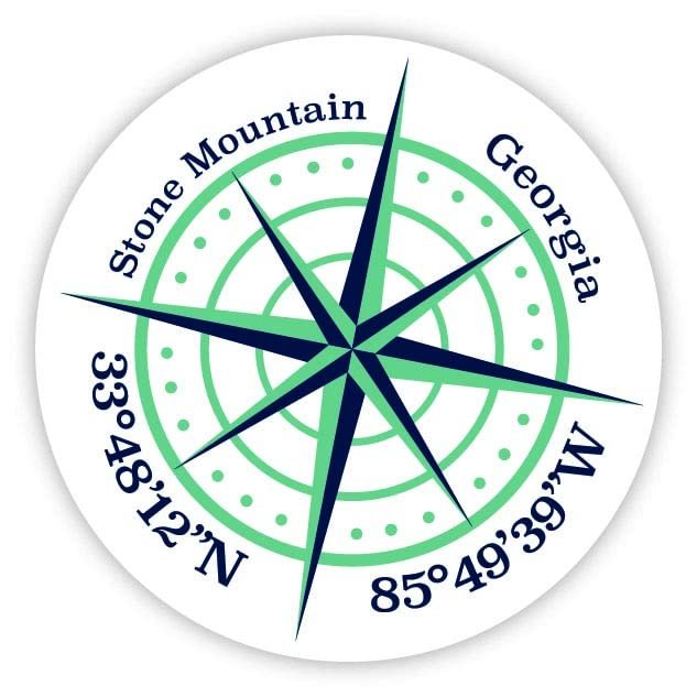 Stone Mountain Georgia 2-Inch Vinyl Decal Sticker Latitude Longitude Compass Design