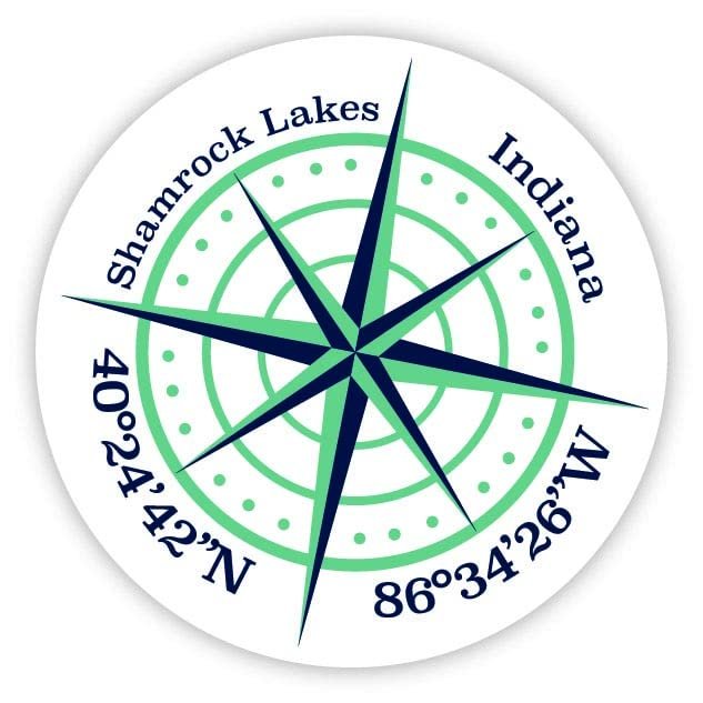Shamrock Lakes Indiana 2-Inch Vinyl Decal Sticker Latitude Longitude Compass Design