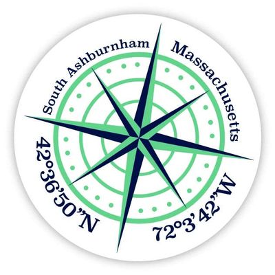 South Ashburnham Massachusetts 2-Inch Vinyl Decal Sticker Latitude Longitude Compass Design