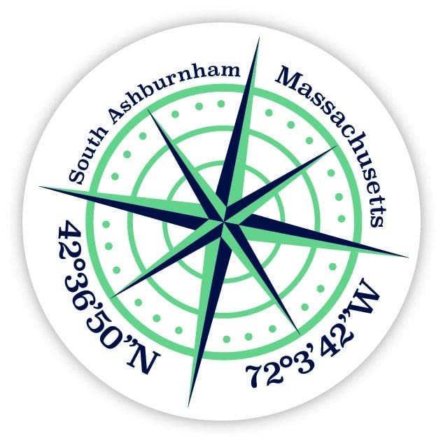 South Ashburnham Massachusetts 2-Inch Vinyl Decal Sticker Latitude Longitude Compass Design